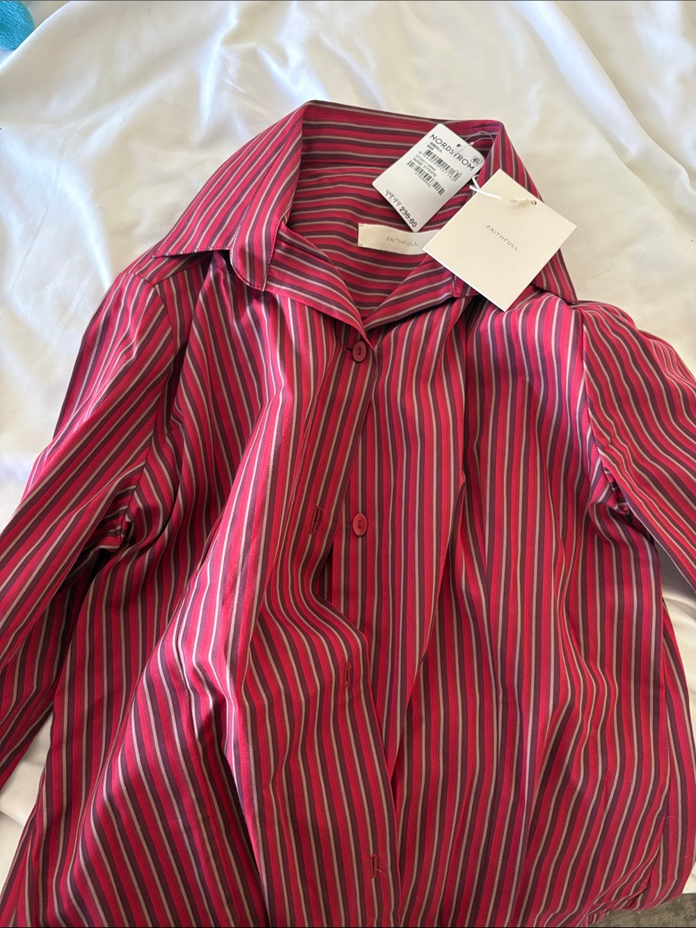 Faithfull The Brand Women's En Vau Stripe Long Sleeve Cotton Blend Shirtdress - Picture 8 of 8